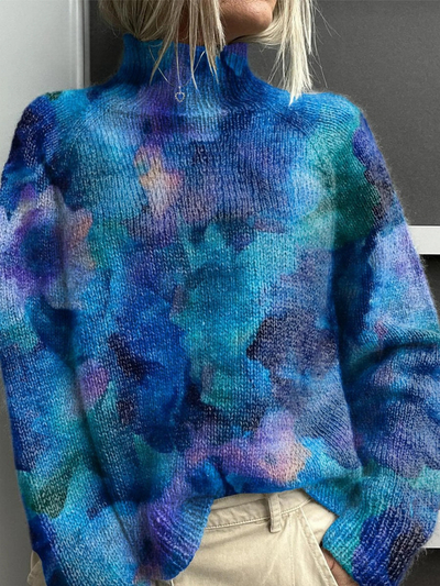 Absztrakt Virágminta Vízre, Garbós Pulóver