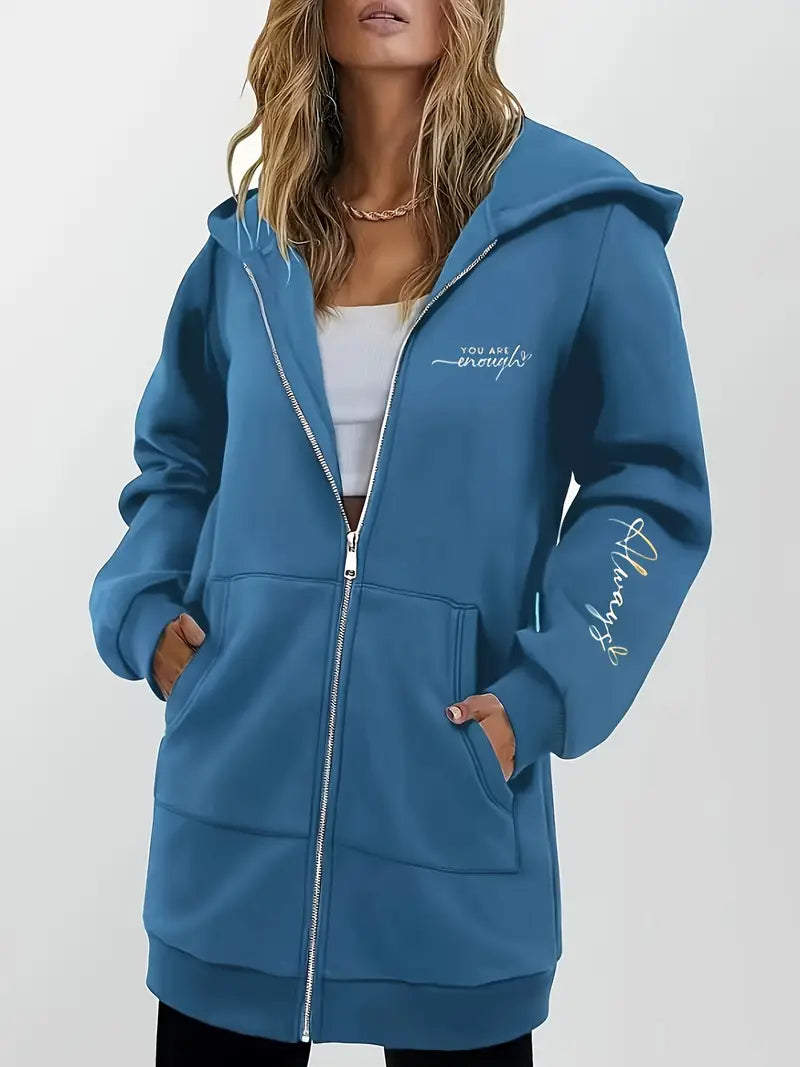 Angeleen - Geometrikus Mintás Kapucnis Kabát Cipzárral