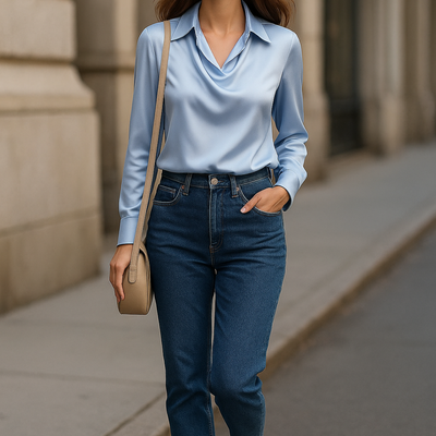 Ysa | Fényes Blúz Plisszírozott Nyakkal